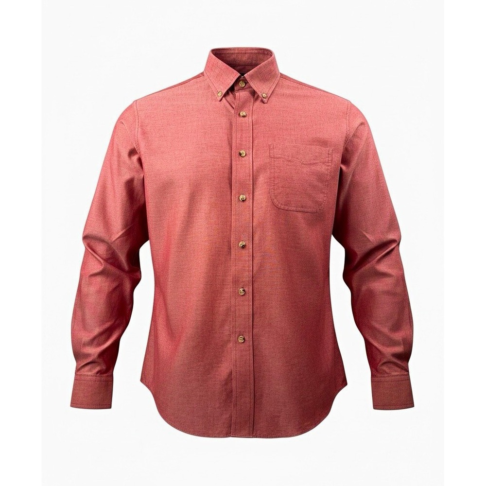 LL Bean Mens Red Solid Woven Cotton Classic Fit Button Down Shirt S